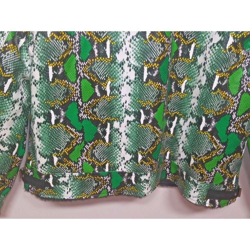NEW MOD-X Bomber Jacket SNAKE REPTILE PRINT Womens XL Green black FAUX FUR LINED - Picture 12 of 15